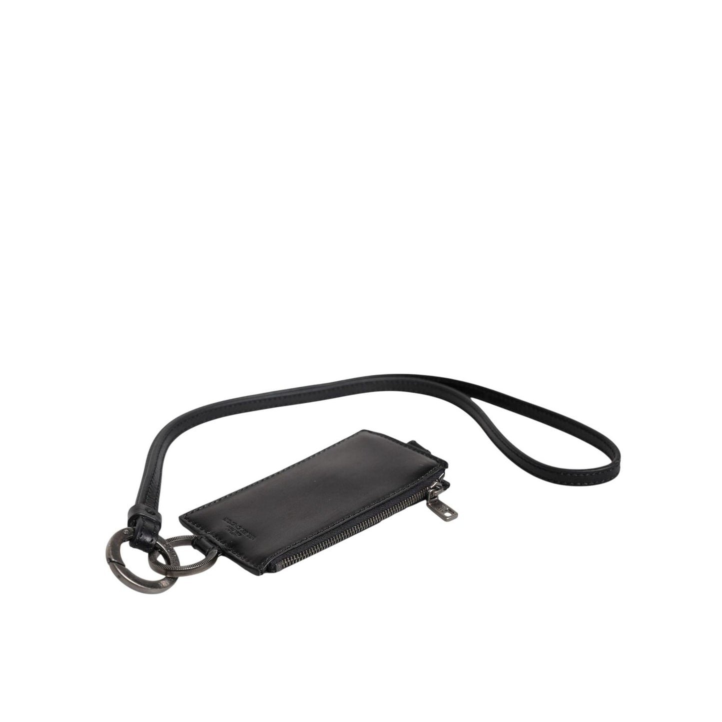 Dolce & Gabbana Black Horse Leather Lanyard Logo Card Holder Wallet