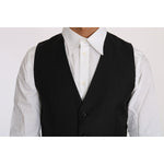Dolce & Gabbana Black Solid Wool Silk Waistcoat Vest TSH2665-46