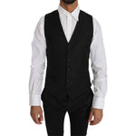 Dolce & Gabbana Black Solid Wool Silk Waistcoat Vest TSH2665-46