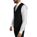 Dolce & Gabbana Black Solid Wool Silk Waistcoat Vest TSH2665-46