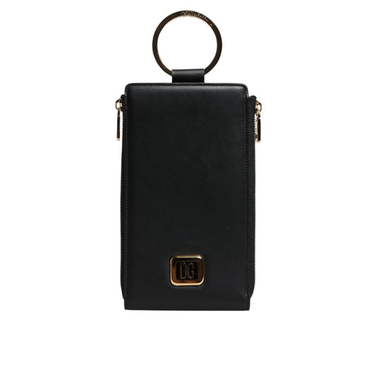 Dolce & Gabbana Black Leather Logo Plaque Neck Strap Card Coin Wallet BAG4231