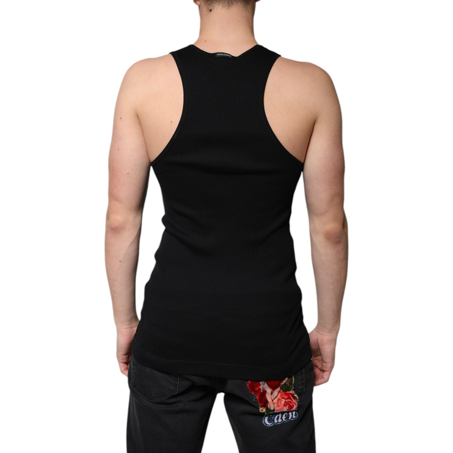 Dolce & Gabbana Black Cotton Sleeveless Round Neck Tank T-shirt