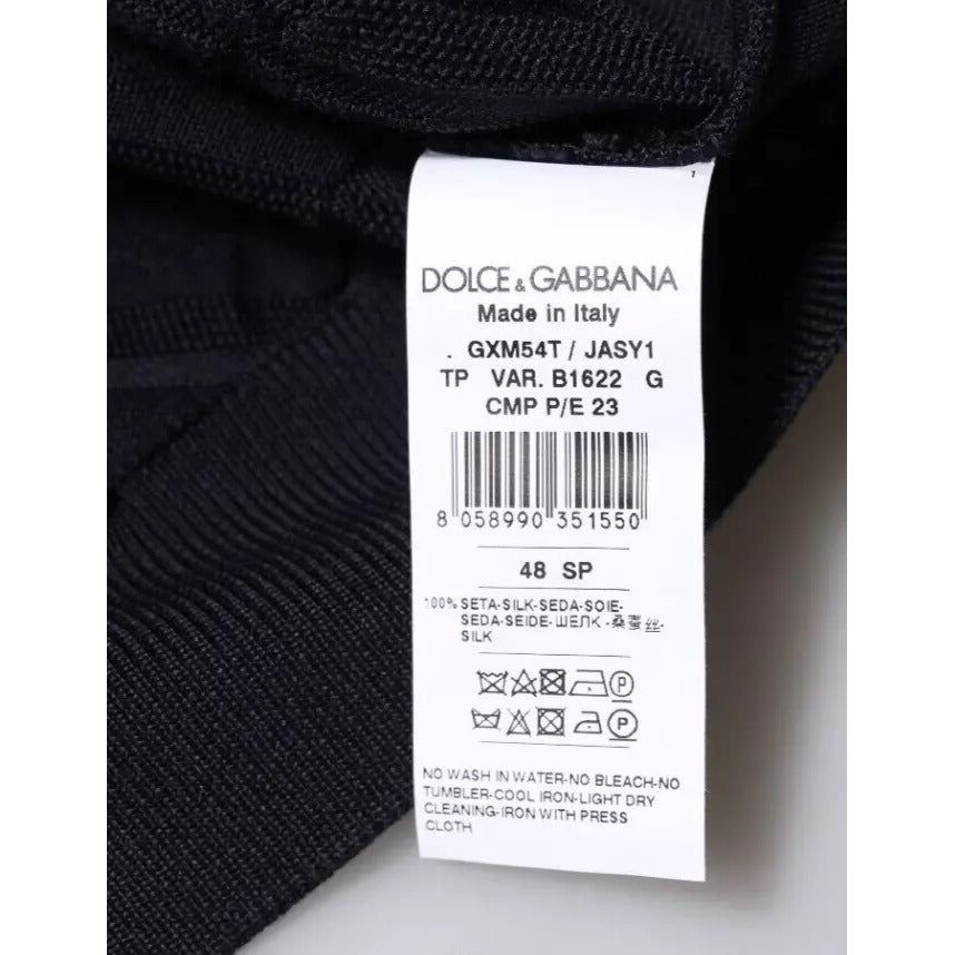 Dolce & Gabbana Black Silk Crew Neck Men Cardigan Sweater TSH87464-48