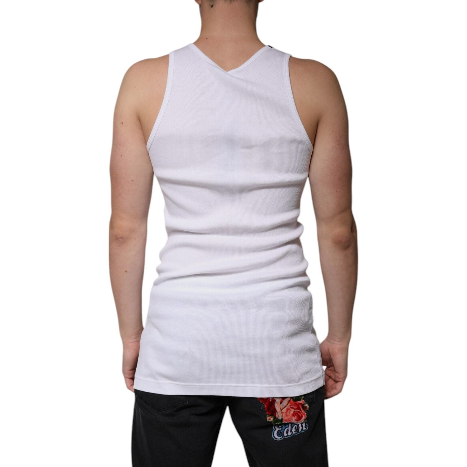 Dolce & Gabbana White Cotton Sleeveless Round Neck Tank T-shirt