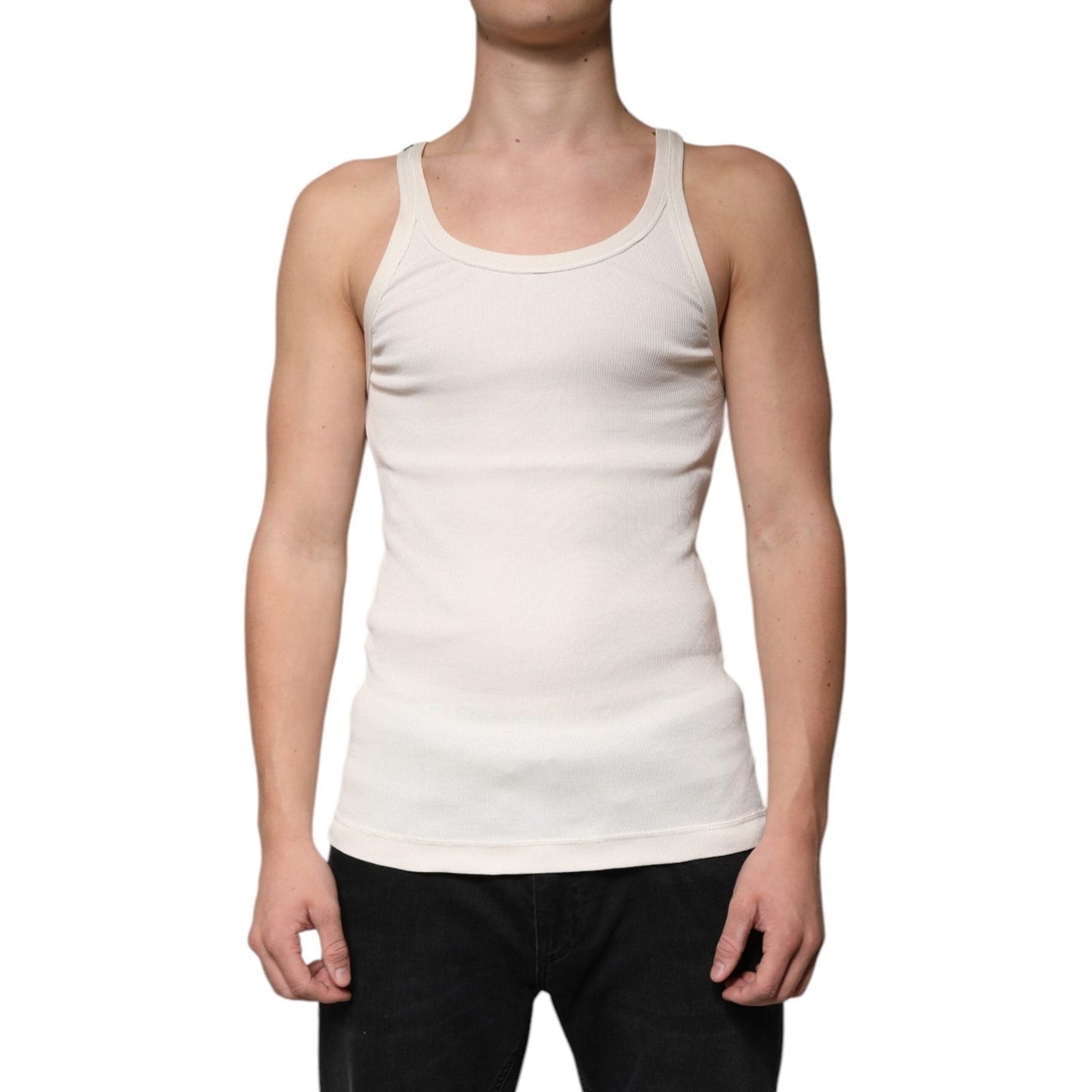 Dolce & Gabbana Off White Cotton Sleeveless Round Neck Tank T-shirt TSH87501-46