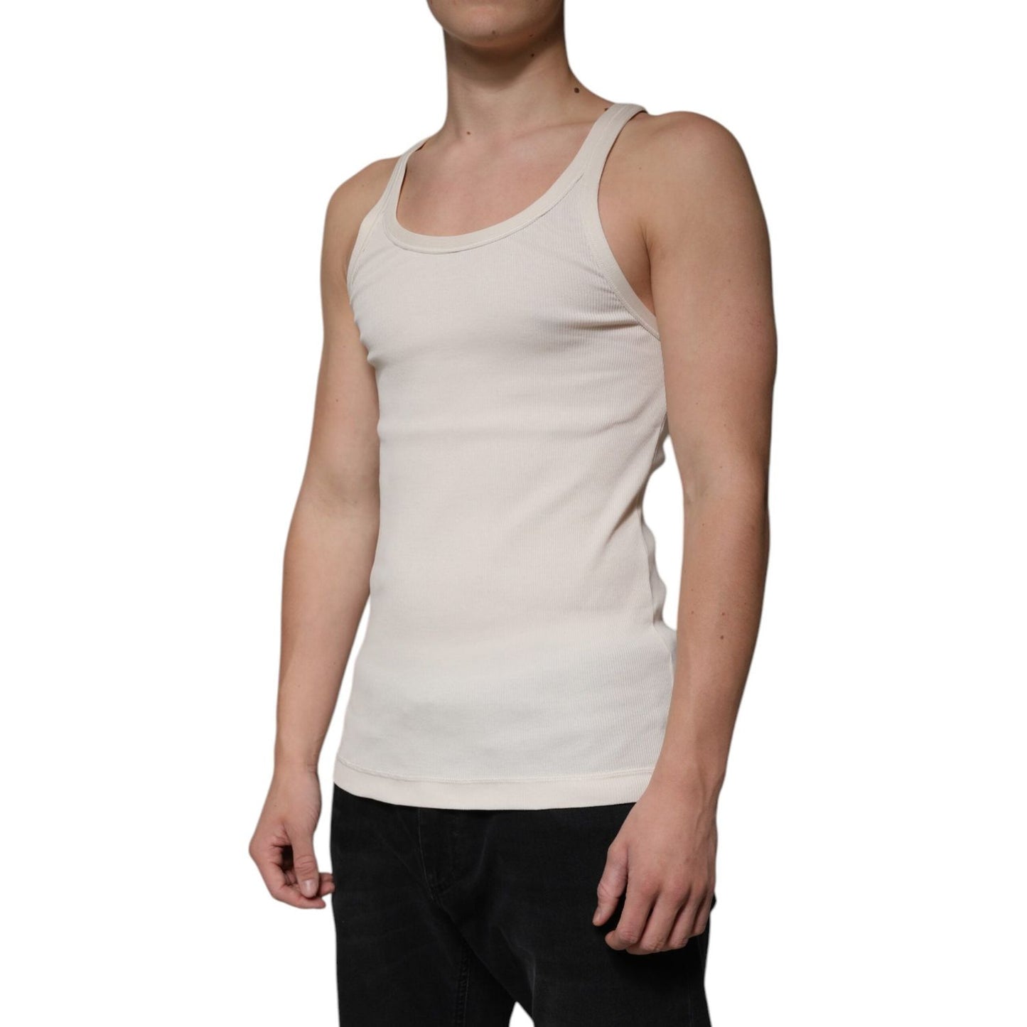 Dolce & Gabbana Off White Cotton Sleeveless Round Neck Tank T-shirt TSH87501-46