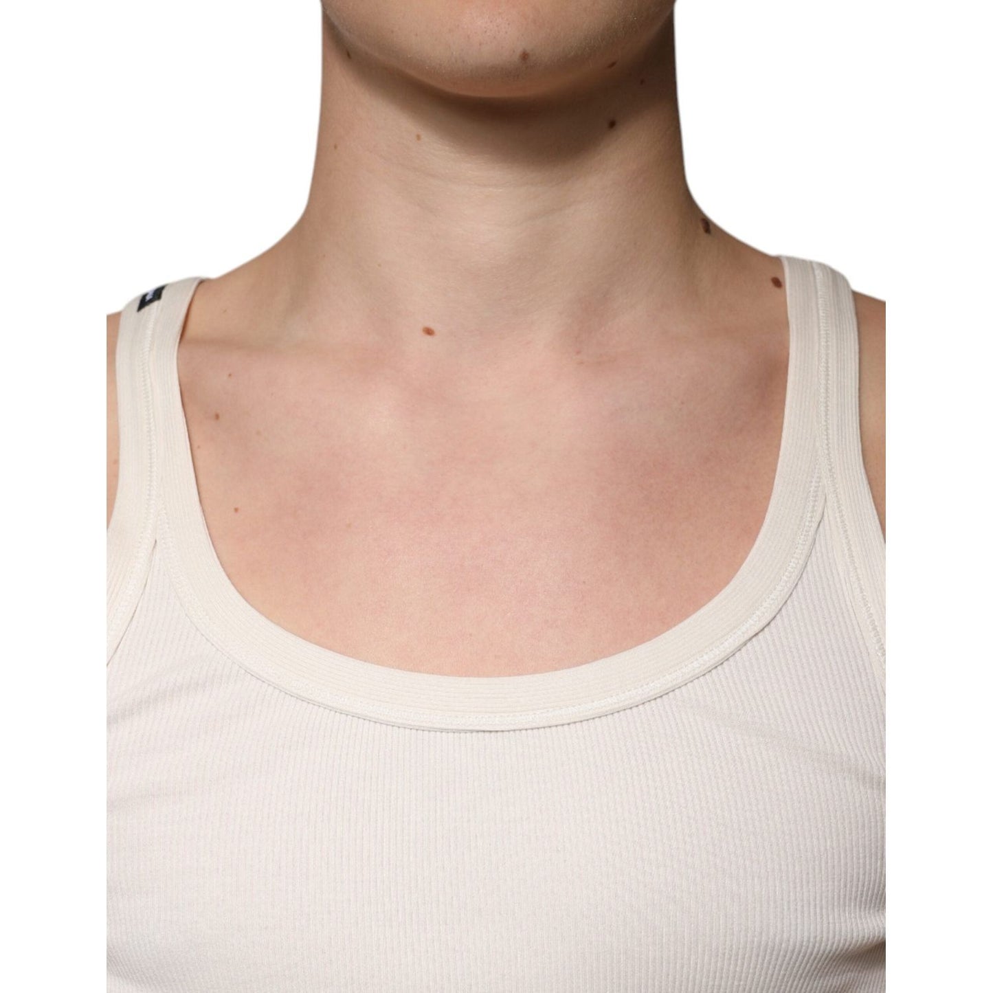 Dolce & Gabbana Off White Cotton Sleeveless Round Neck Tank T-shirt TSH87501-46