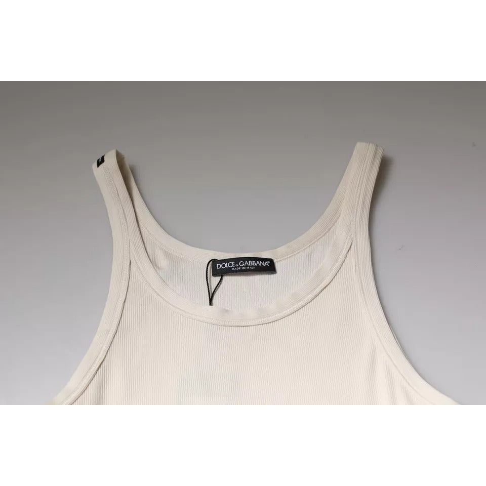 Dolce & Gabbana Off White Cotton Sleeveless Round Neck Tank T-shirt TSH87501-46