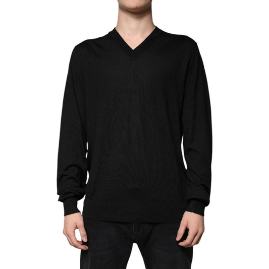 Dolce & Gabbana Black Cashmere V-neck Pullover Sweater TSH87801-54