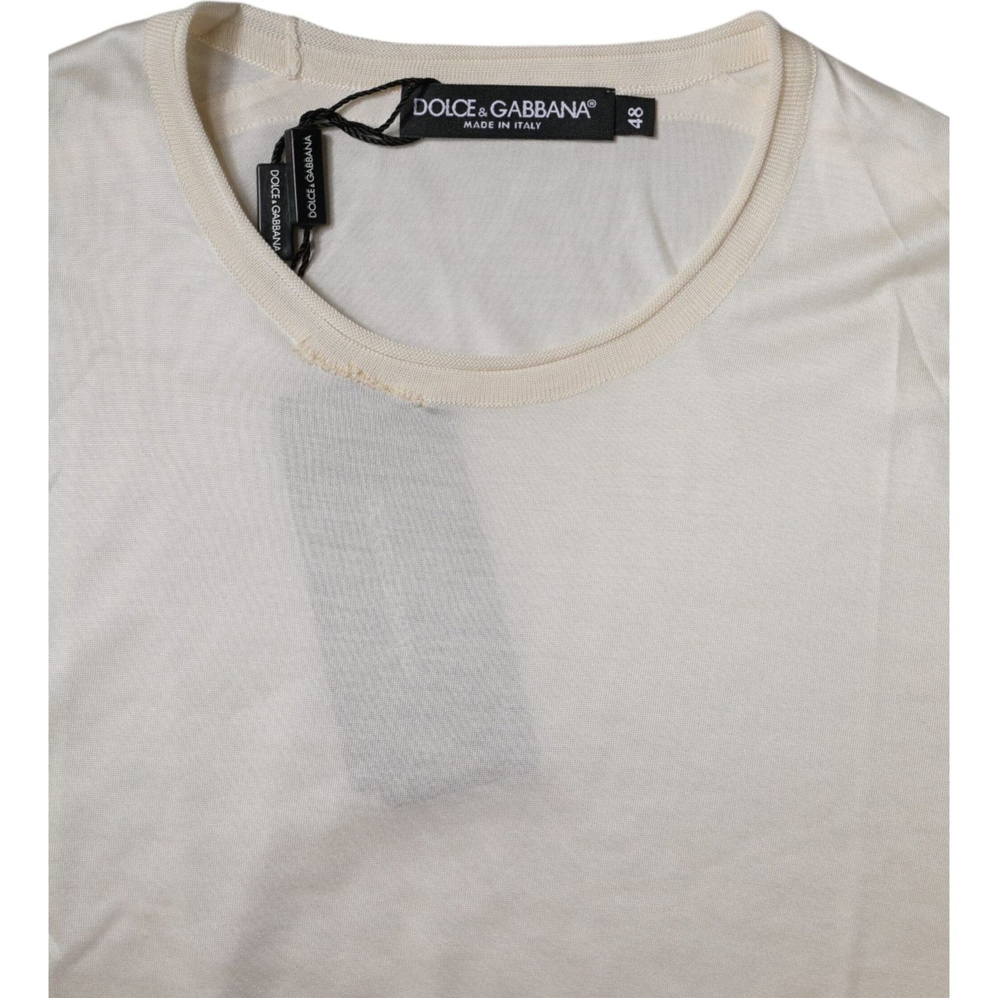 Dolce & Gabbana Off White Silk Crew Neck Short Sleeve T-shirt TSH87810-48