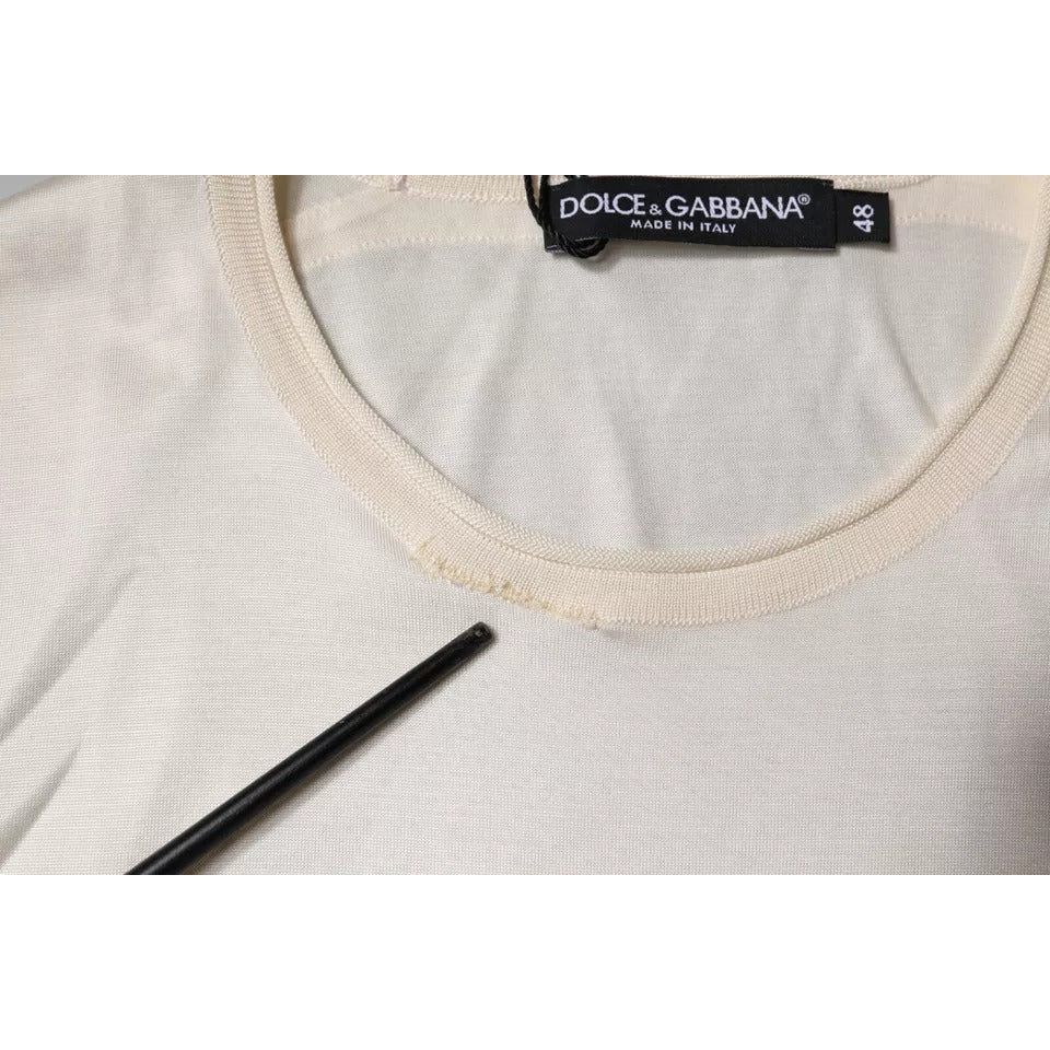 Dolce & Gabbana Off White Silk Crew Neck Short Sleeve T-shirt TSH87810-48