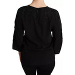 Dolce & Gabbana Black Floral Embroidered Blouse Silk Top TSH2680-38
