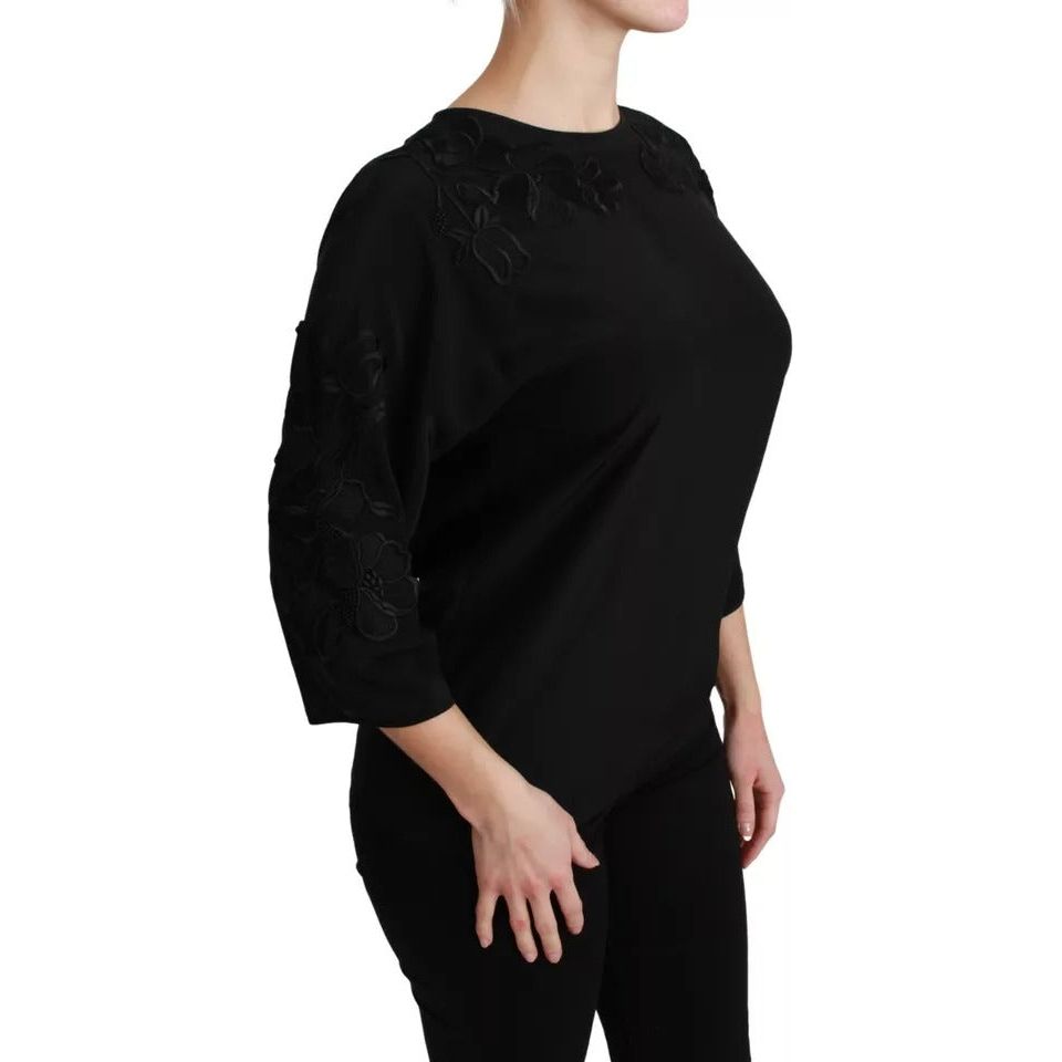 Dolce & Gabbana Black Floral Embroidered Blouse Silk Top TSH2680-38