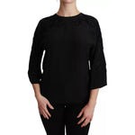 Dolce & Gabbana Black Floral Embroidered Blouse Silk Top TSH2680-38