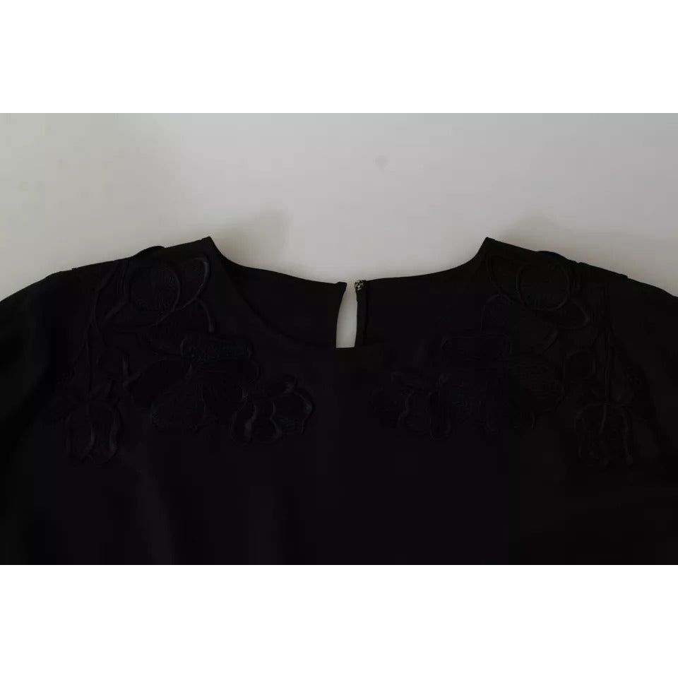 Dolce & Gabbana Black Floral Embroidered Blouse Silk Top TSH2680-38