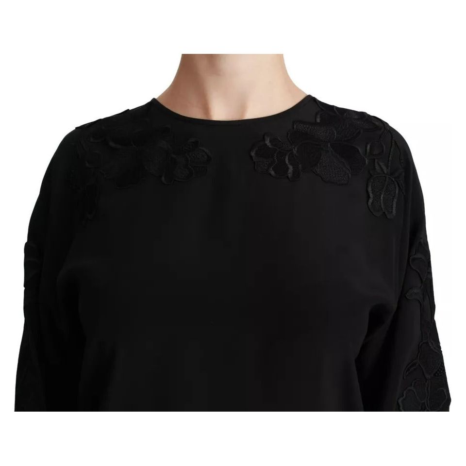 Dolce & Gabbana Black Floral Embroidered Blouse Silk Top TSH2680-38