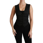 Dolce & Gabbana Black Lace Waistcoat Slim Vest Silk Top TSH4498-40