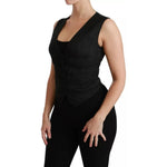 Dolce & Gabbana Black Lace Waistcoat Slim Vest Silk Top TSH4498-40