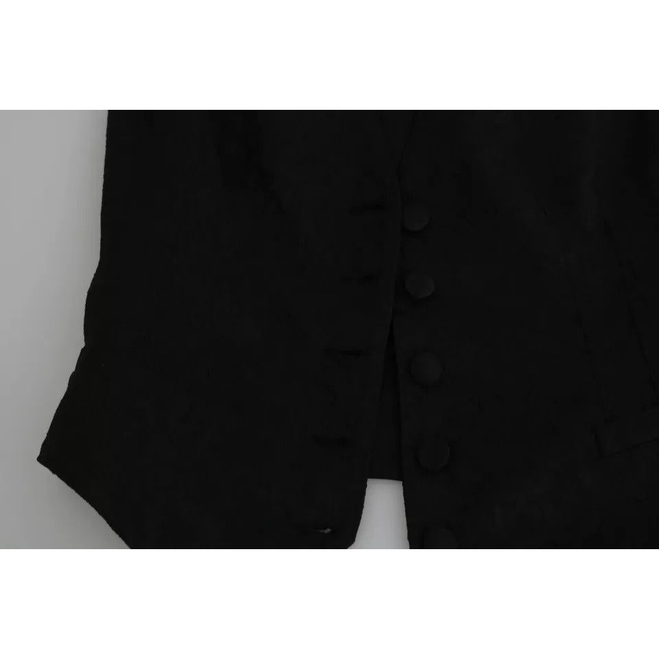 Dolce & Gabbana Black Lace Waistcoat Slim Vest Silk Top TSH4498-40