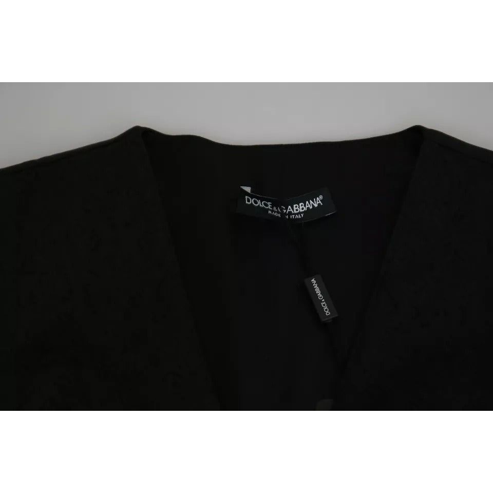 Dolce & Gabbana Black Lace Waistcoat Slim Vest Silk Top TSH4498-40