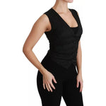 Dolce & Gabbana Black Lace Waistcoat Slim Vest Silk Top TSH4498-40