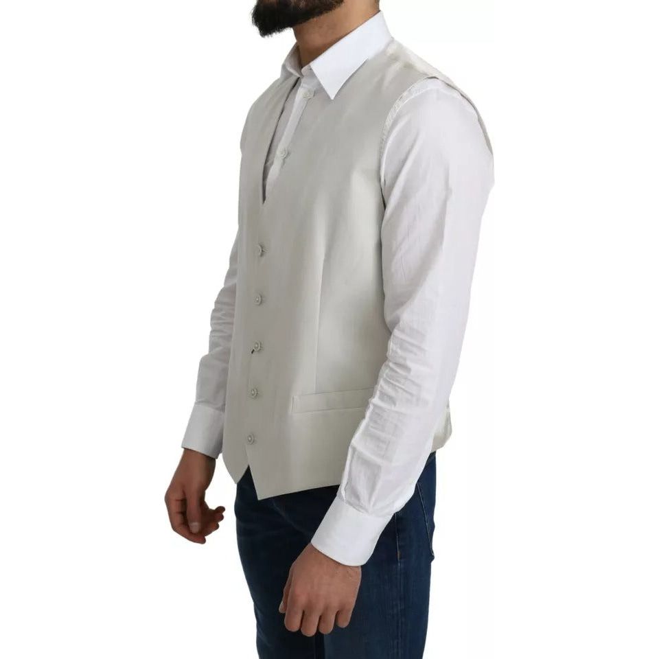 Dolce & Gabbana Off-White Cotton Silk Formal Coat Vest TSH5048-54