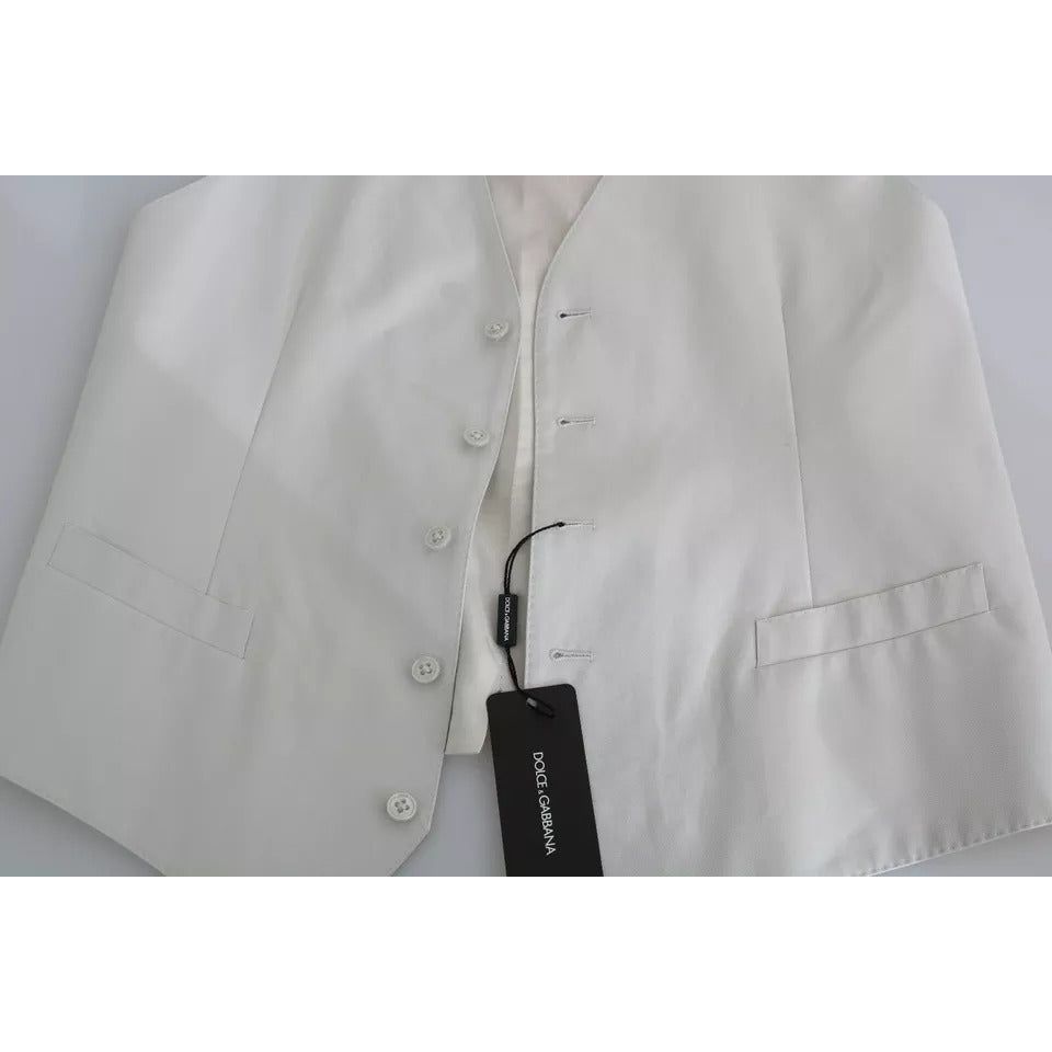 Dolce & Gabbana Off-White Cotton Silk Formal Coat Vest TSH5048-54