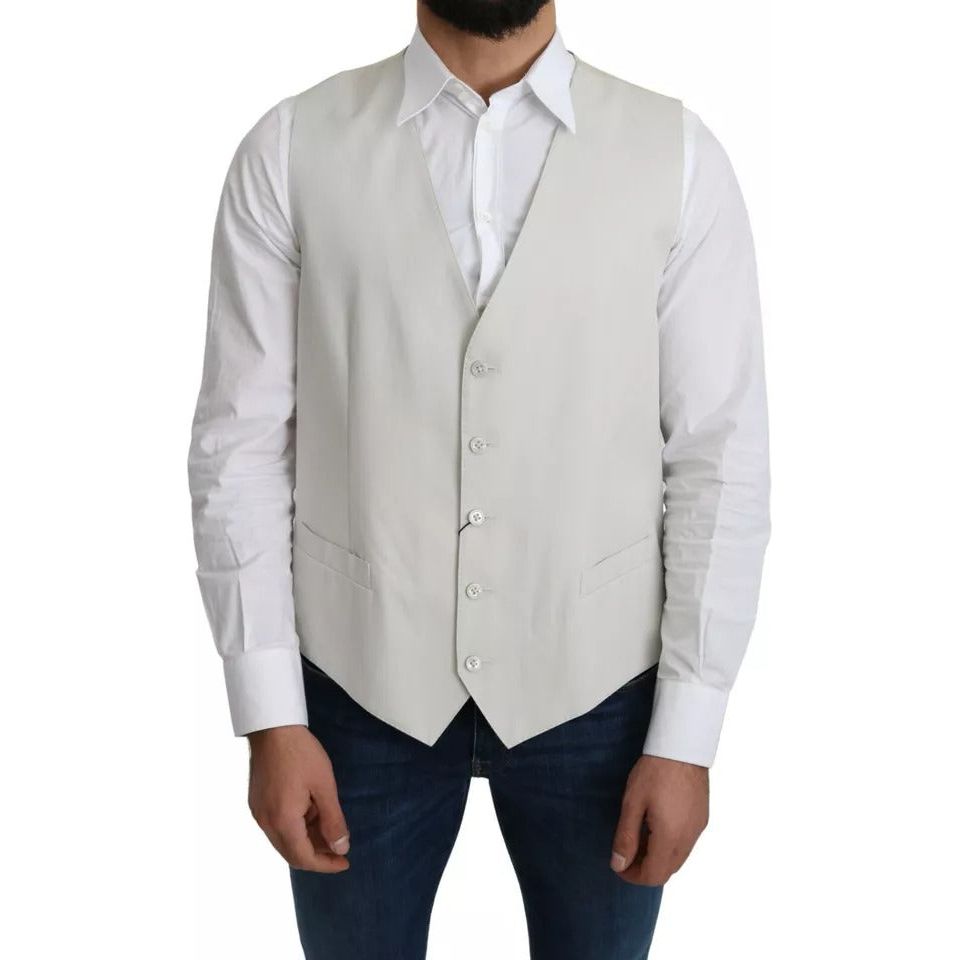 Dolce & Gabbana Off-White Cotton Silk Formal Coat Vest TSH5048-54