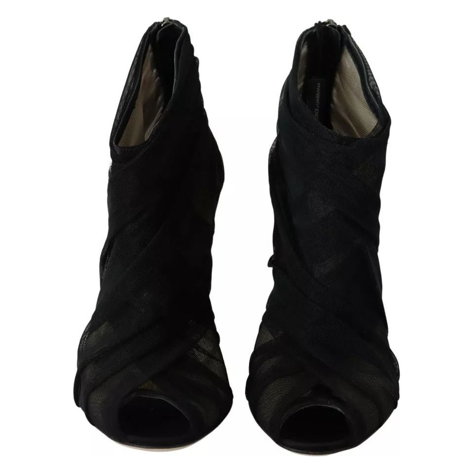 Dolce & Gabbana Black Tulle Ankle Boots Stiletto Heels Shoes LA8974-36