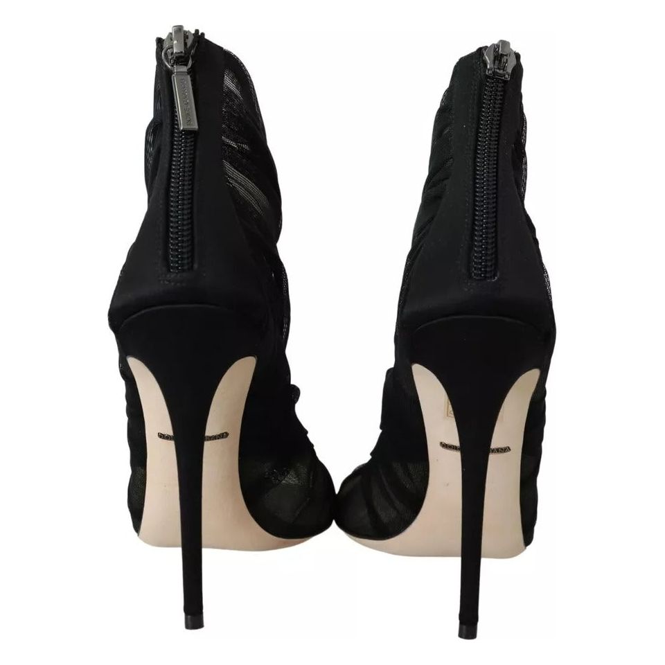 Dolce & Gabbana Black Tulle Ankle Boots Stiletto Heels Shoes LA8974-36