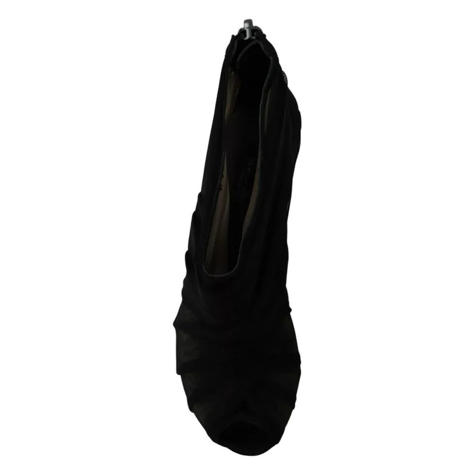 Dolce & Gabbana Black Tulle Ankle Boots Stiletto Heels Shoes LA8974-36