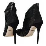 Dolce & Gabbana Black Tulle Ankle Boots Stiletto Heels Shoes LA8974-36