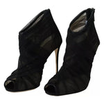 Dolce & Gabbana Black Tulle Ankle Boots Stiletto Heels Shoes LA8974-36