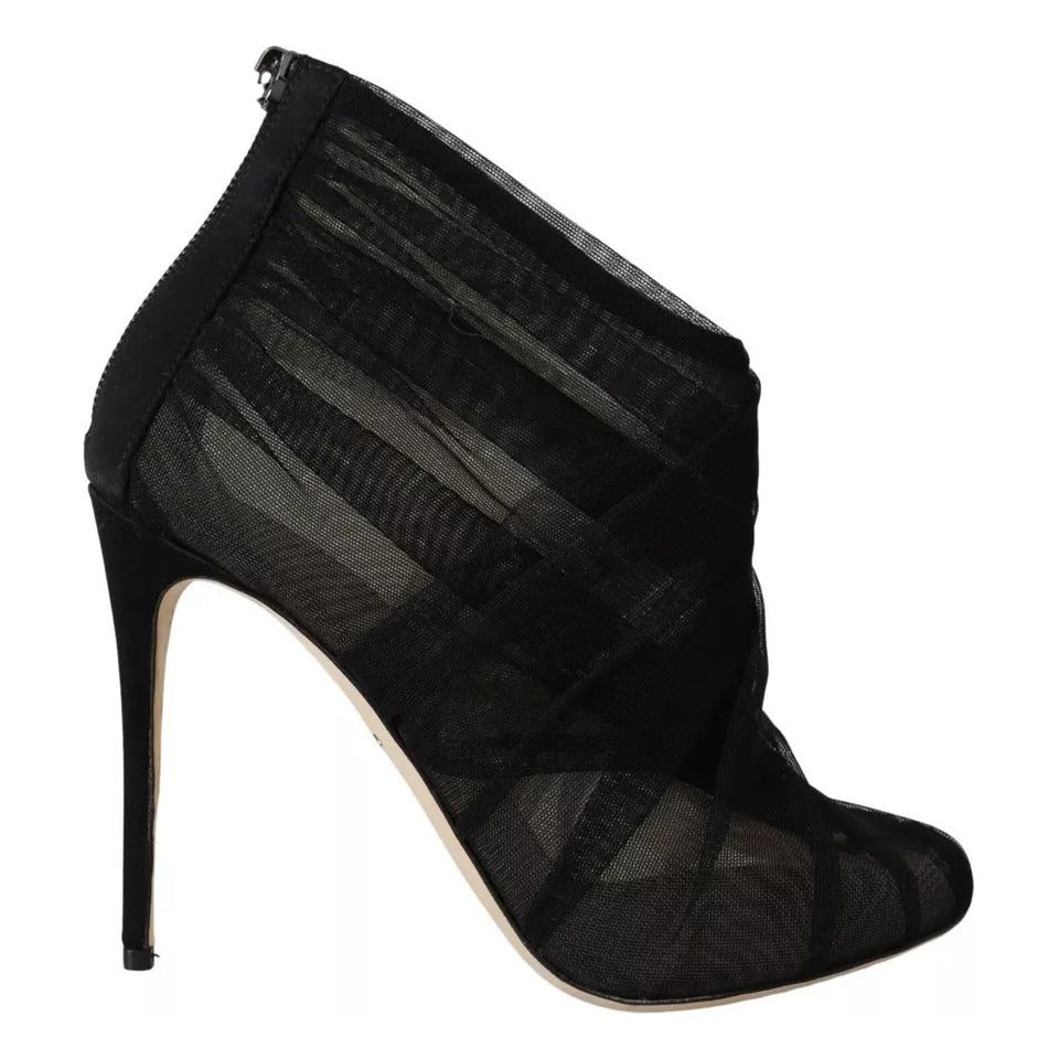 Dolce & Gabbana Black Tulle Ankle Boots Stiletto Heels Shoes LA8974-36