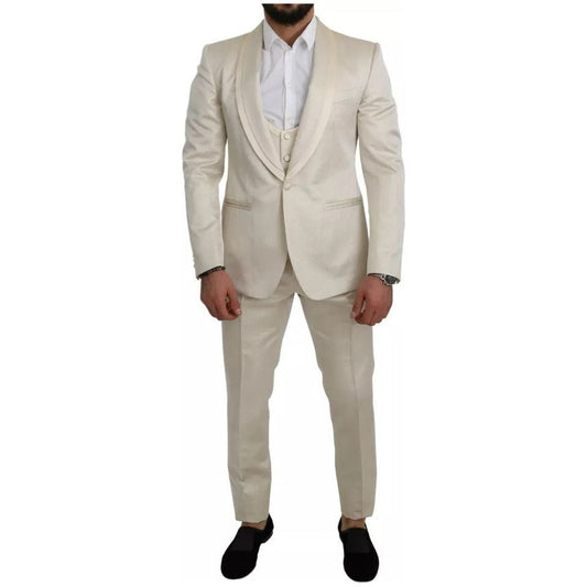 Dolce & Gabbana Beige Wool Crème 3 Piece SICILIA Shawl Suit KOS1801-44