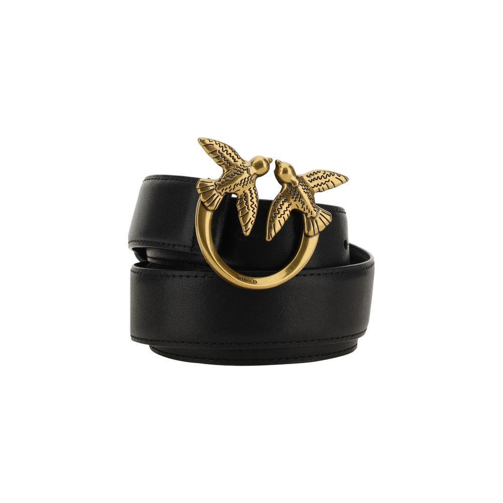 PINKO Black Calf Leather Bos Taurus Regular Belt
