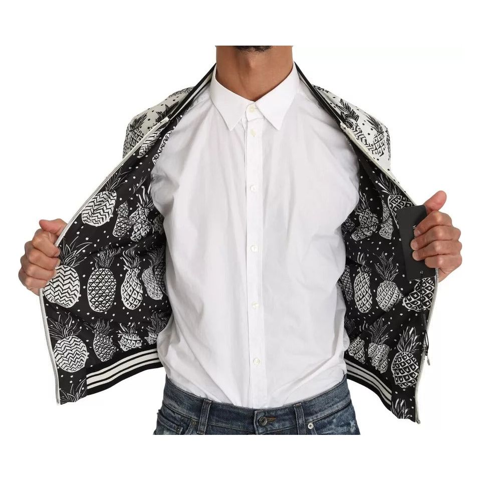 Dolce & Gabbana White Black Pineapple Bomber Coat Jacket JKT2257-44