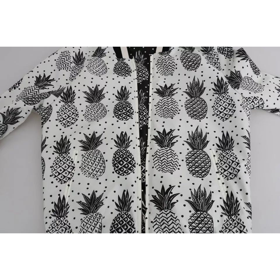 Dolce & Gabbana White Black Pineapple Bomber Coat Jacket JKT2257-44