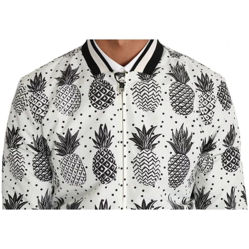 Dolce & Gabbana White Black Pineapple Bomber Coat Jacket JKT2257-44