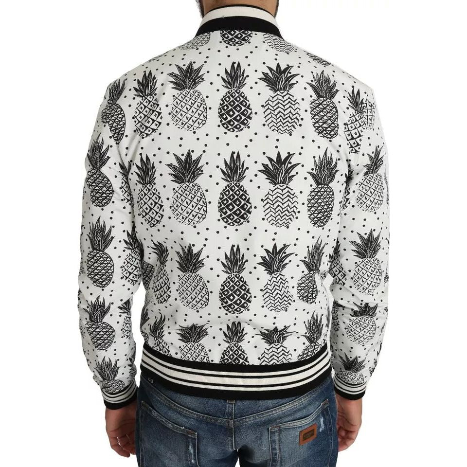 Dolce & Gabbana White Black Pineapple Bomber Coat Jacket JKT2257-44
