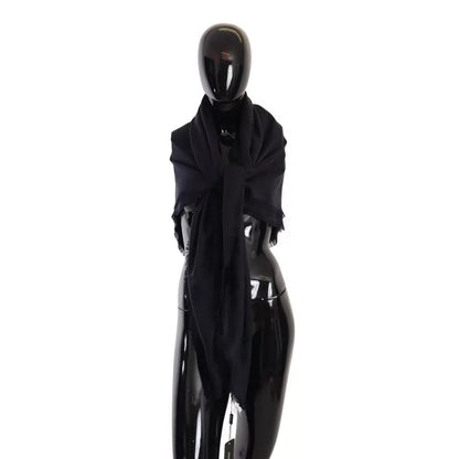 Dolce & Gabbana Black Solid Silk Wool Fringe Wrap Scarf