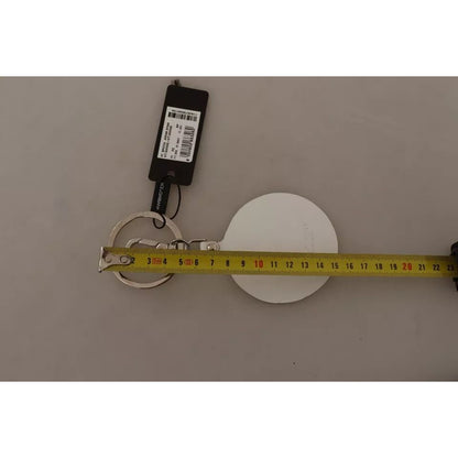 Dolce & Gabbana White Leather Printed Metal Silver Tone Keyring Keychain