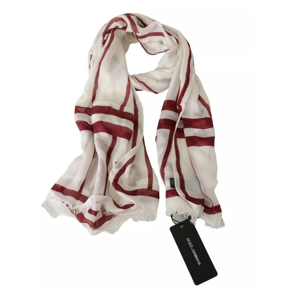 Dolce & Gabbana White Red Printed Wrap Shawl Modal Scarf