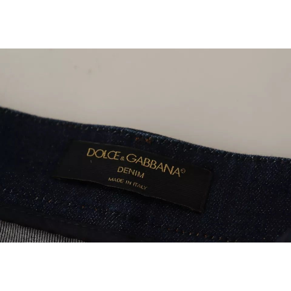 Dolce & Gabbana Dark Blue Embellished Denim Hot Pants Shorts PAN72799-38