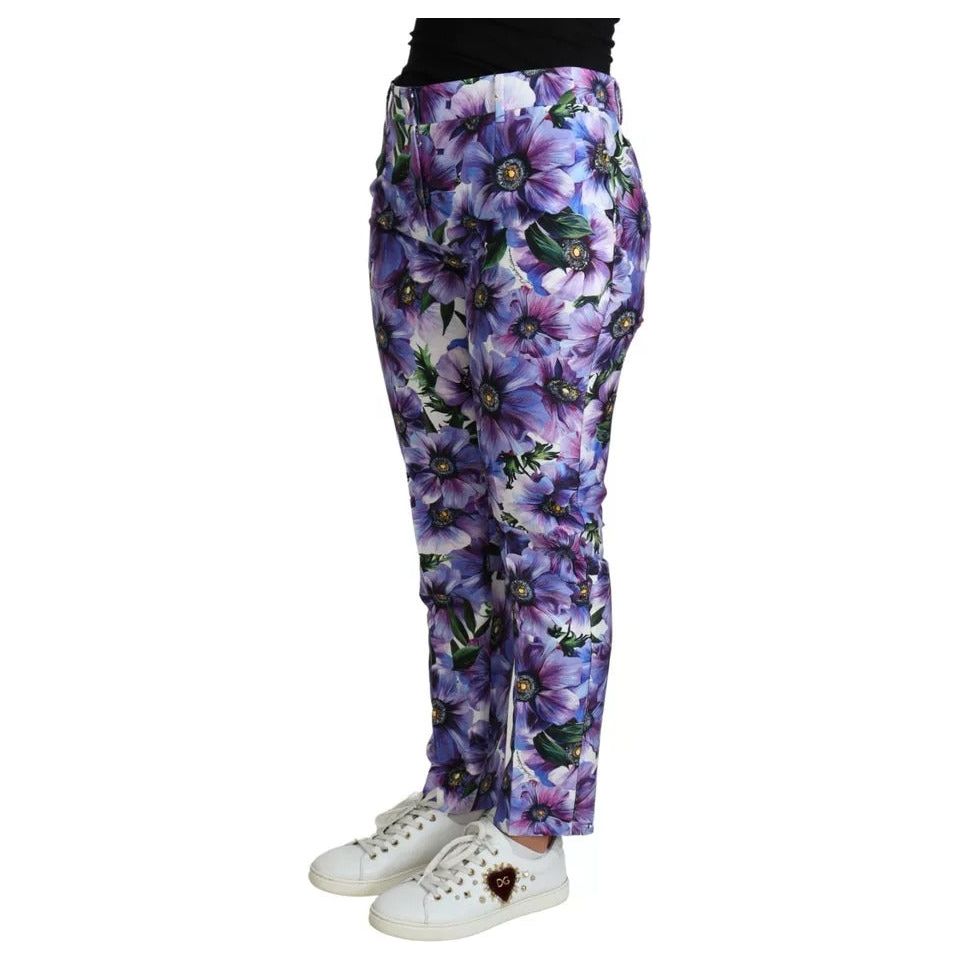 Dolce & Gabbana Purple Floral Print Tapered Cotton Pants PAN71555-42