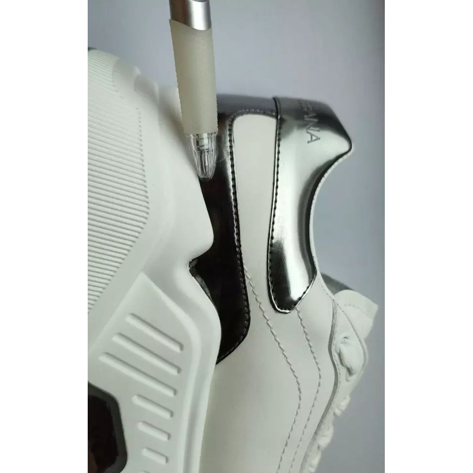 Dolce & Gabbana White Silver DAYMASTER Leather Sneakers Men Shoes