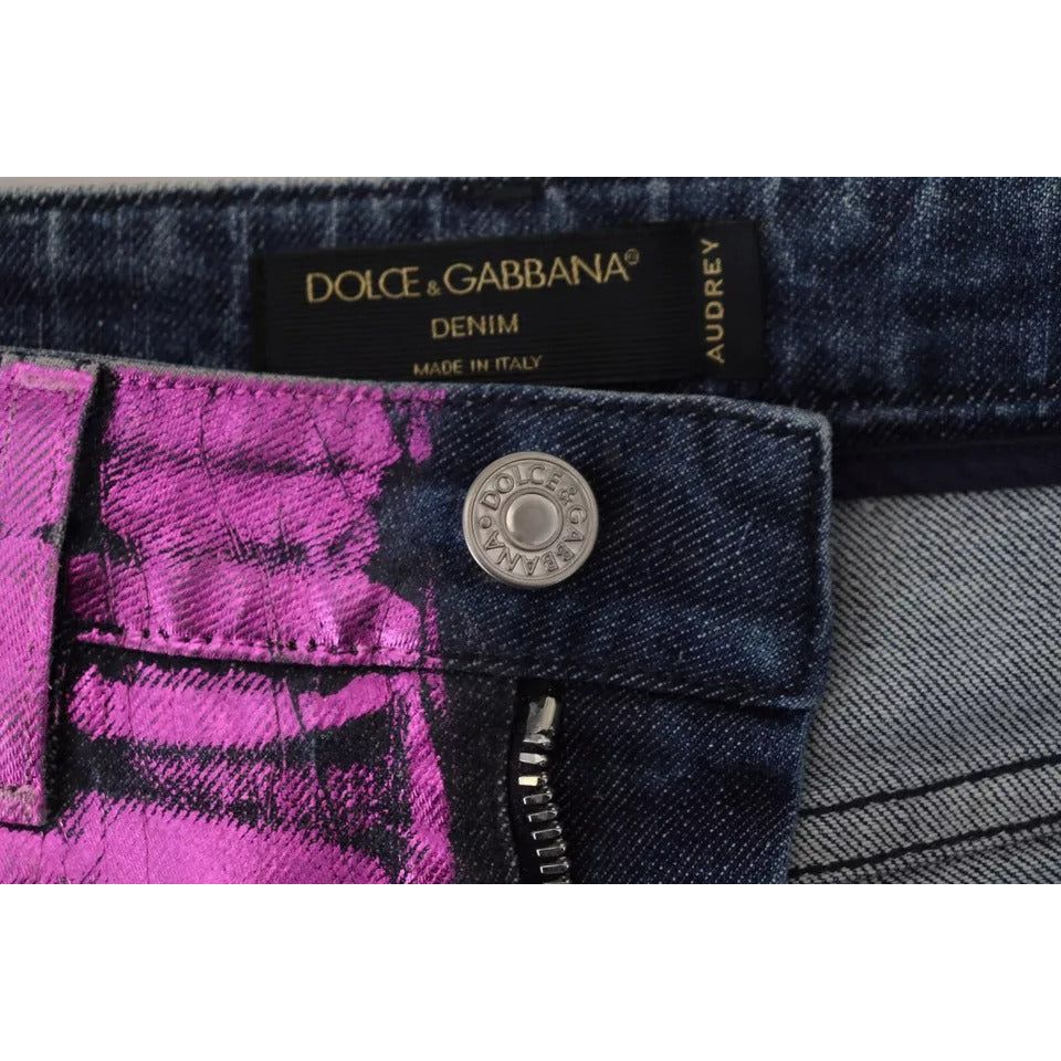 Dolce & Gabbana Purple Leopard Cotton Slim Fit Denim Jeans PAN74186-36