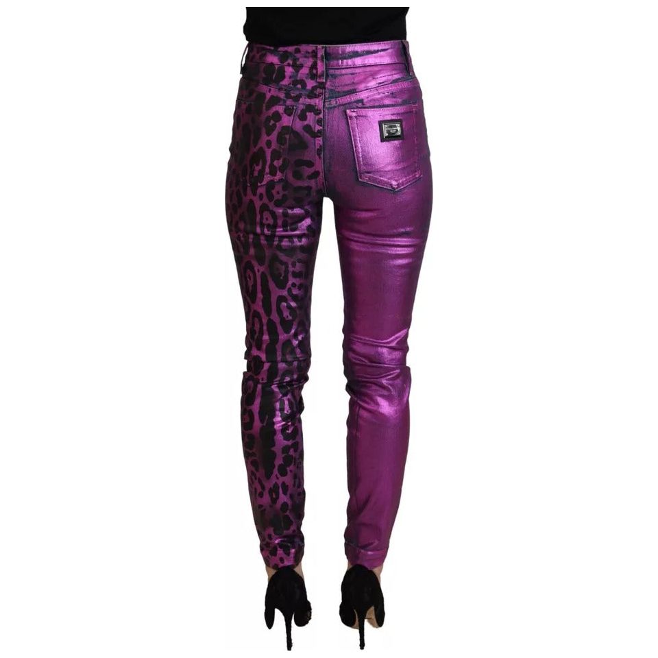 Dolce & Gabbana Purple Leopard Cotton Slim Fit Denim Jeans PAN74186-36