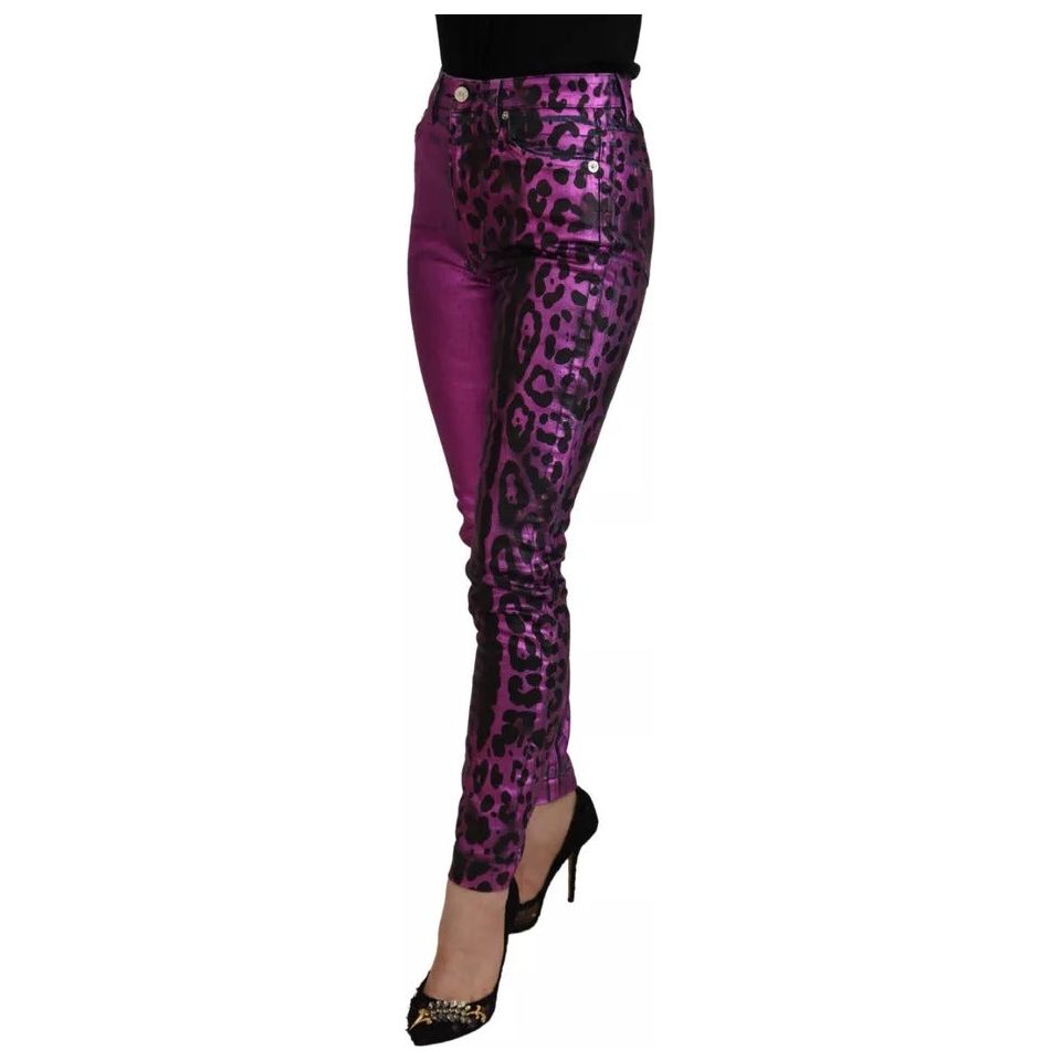 Dolce & Gabbana Purple Leopard Cotton Slim Fit Denim Jeans PAN74186-36