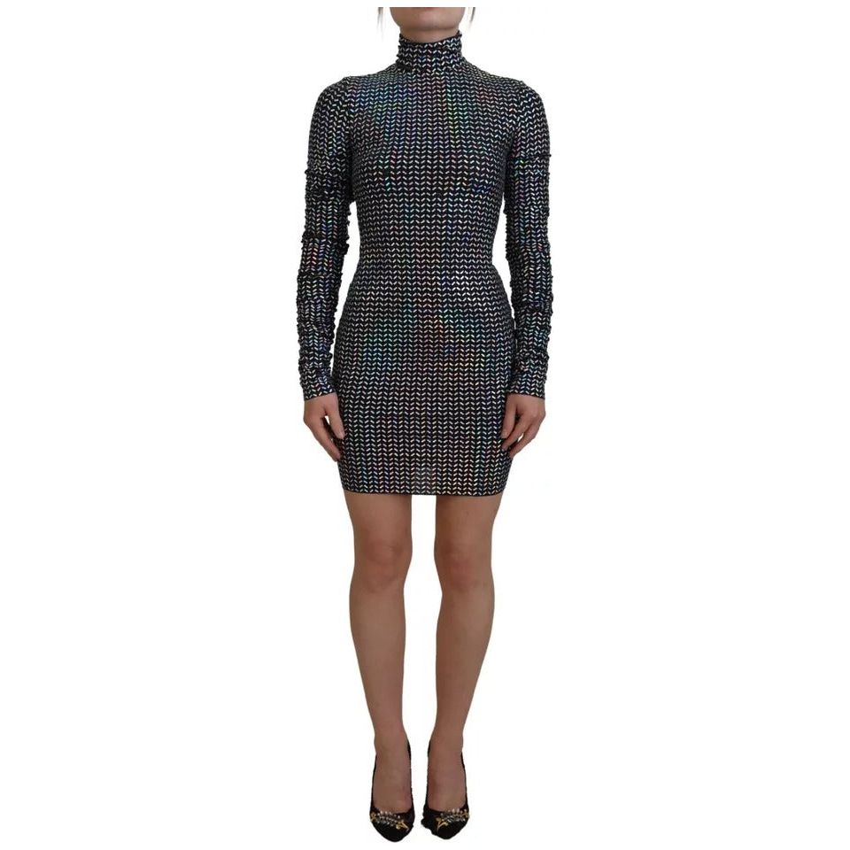 Dolce & Gabbana Black Embellished Nylon Bodycon Mini Dress DR28880-38